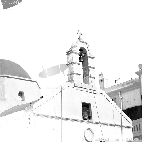 Image of  mykonos old   architecture    white background  cross  in santo