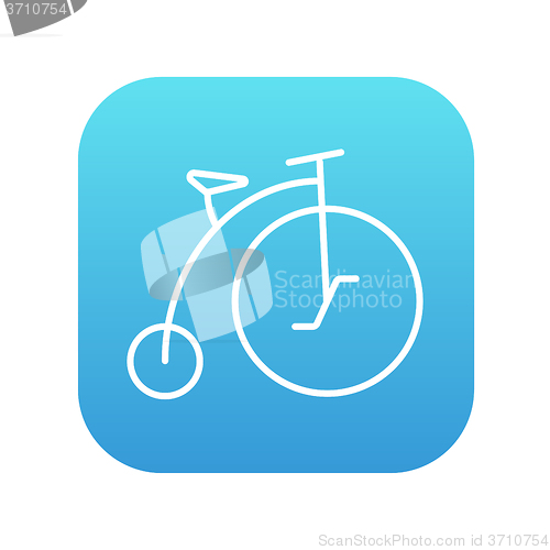 Image of Old bicycle with big wheel line icon.