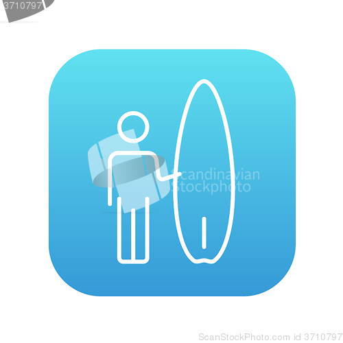 Image of Man with surfboard line icon.