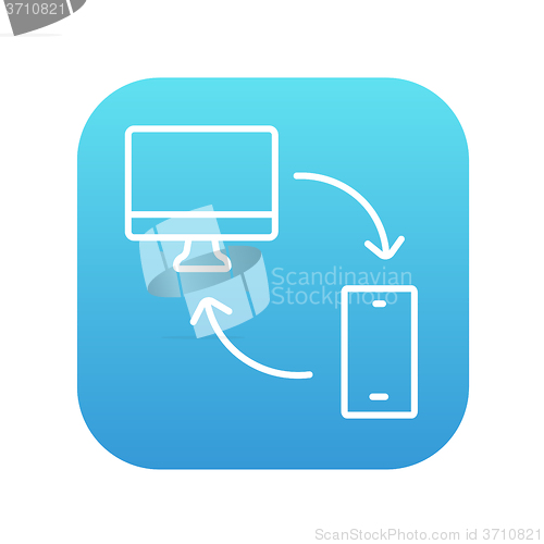 Image of Synchronization computer with mobile device line icon.