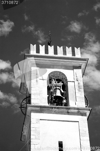 Image of  building  clock tower in italy europe old  stone and bell