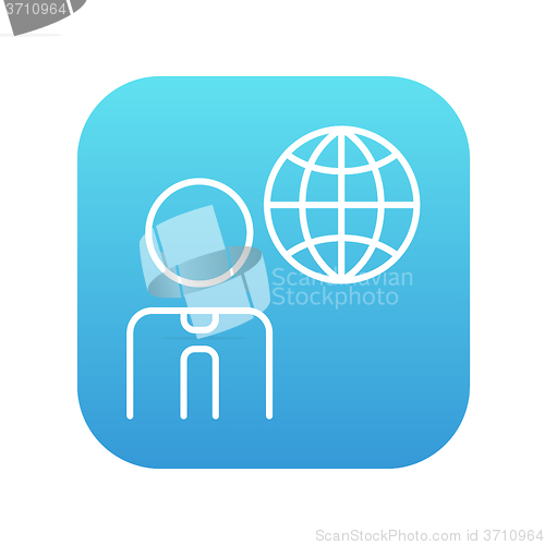 Image of Man with globe line icon.