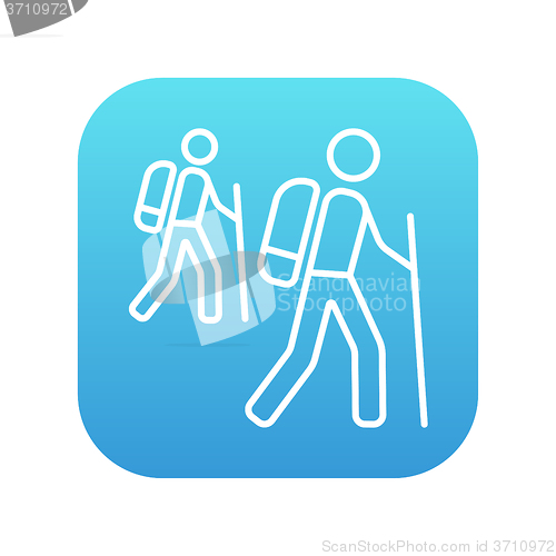 Image of Tourist backpackers line icon.