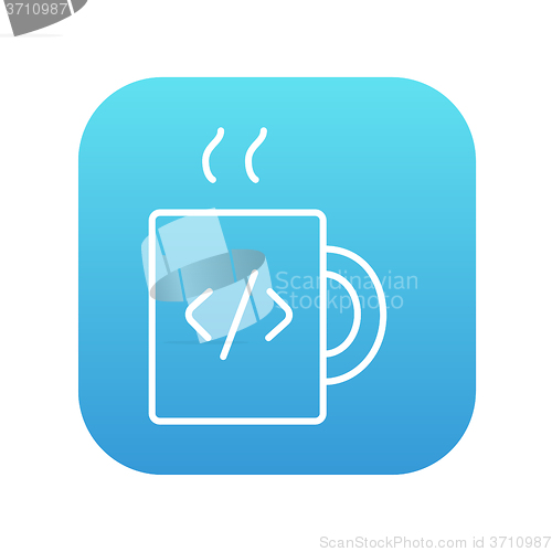 Image of Cup of coffee with code sign line icon.