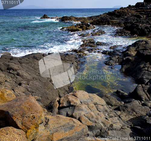 Image of salt in lanzarote  isle foam rock spain  