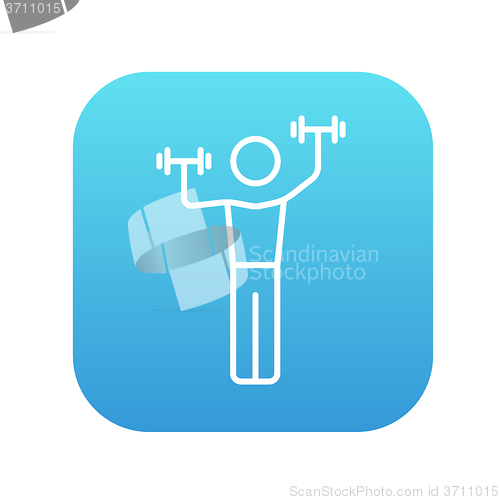 Image of Man exercising with dumbbells line icon.