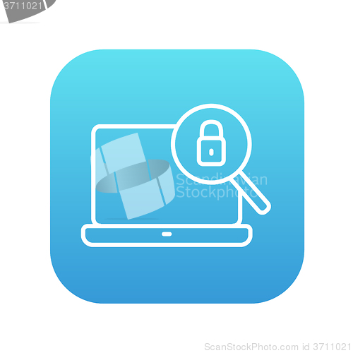 Image of Laptop and magnifying glass line icon.