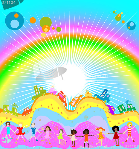 Image of kids and rainbow