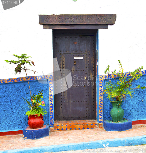 Image of historical blue  in  antique building door morocco      style af