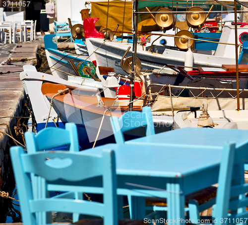 Image of table in santorini europe greece old restaurant chair and the su