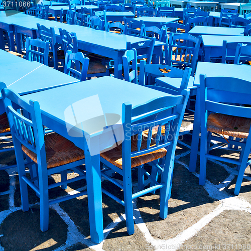 Image of table in santorini europe greece old restaurant chair and the su