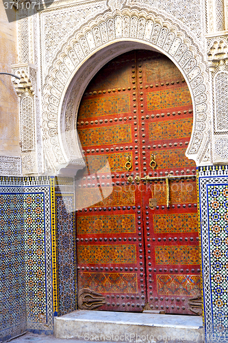 Image of historical in  antique building door  and metal 