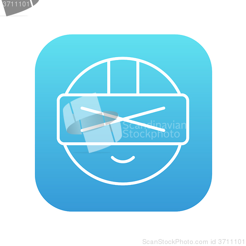 Image of Man wearing virtual reality headset line icon.