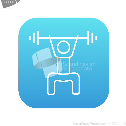 Image of Man exercising with barbell line icon.