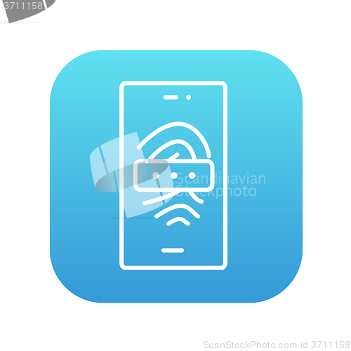 Image of Mobile phone scanning fingerprint line icon.