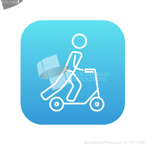 Image of Man riding kick scooter line icon.