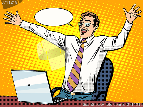 Image of Businessman success working on laptop