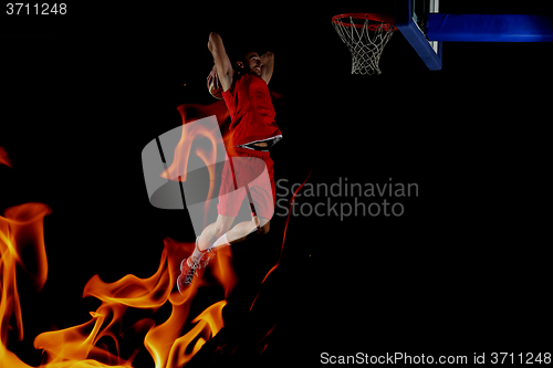 Image of double exposure of basketball player in action