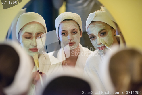 Image of bachelorette party, mirror portrait