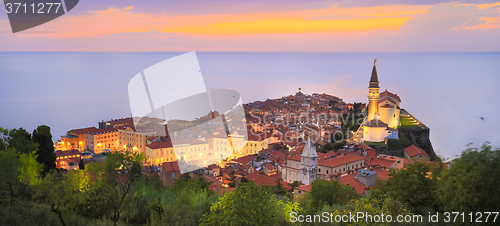 Image of Picturesque old town Piran in sunset, Slovenia.