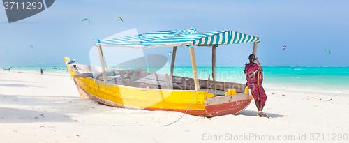 Image of White tropical sandy beach on Zanzibar.