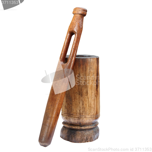 Image of ancient wood grinder over white