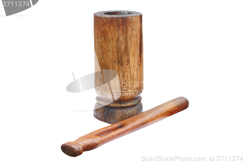 Image of ancient wood grinder isolated over white background