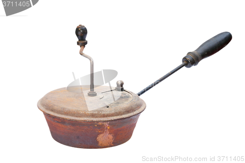 Image of copper chestnut roaster on white background