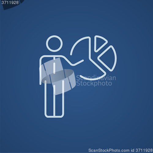Image of Businessman pointing at the pie chart line icon.
