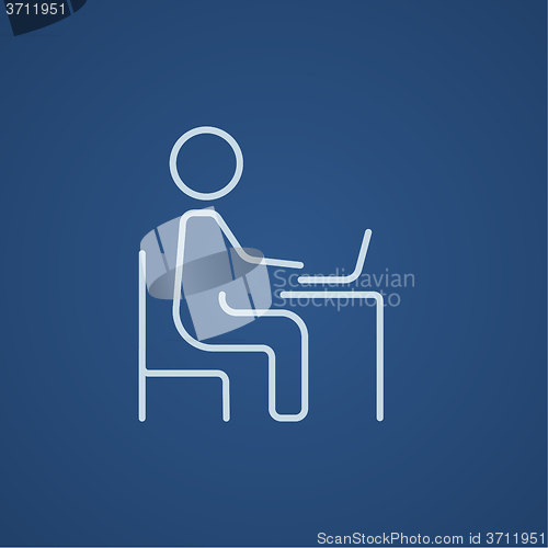 Image of Businessman working at his laptop line icon.