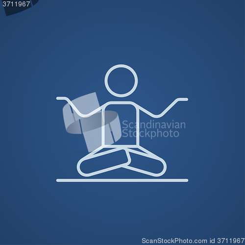 Image of Man meditating in lotus pose line icon.