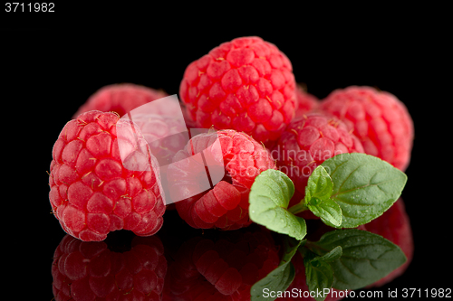 Image of Raspberries with leaves