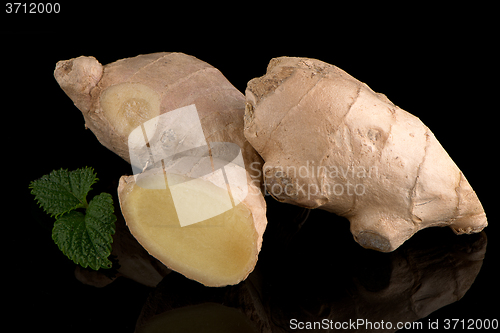 Image of Ginger root on black