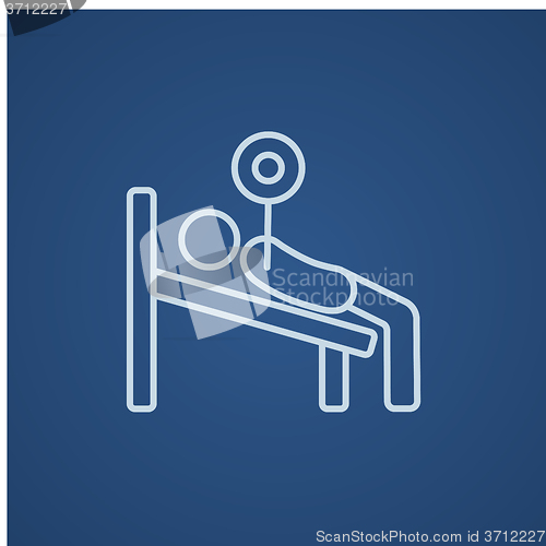 Image of Man lying on bench and lifting barbell line icon.