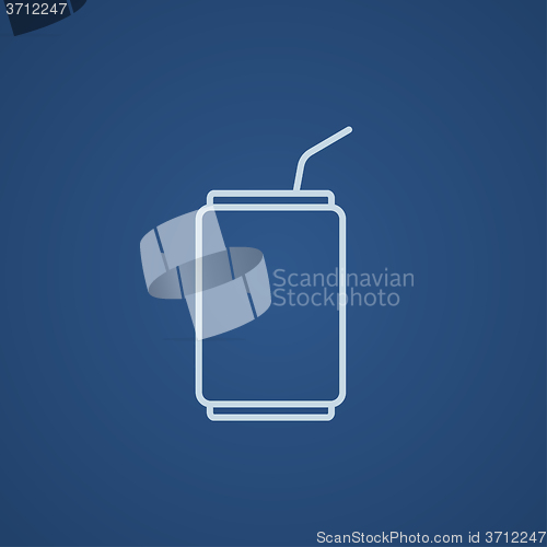 Image of Soda can with drinking straw line icon.
