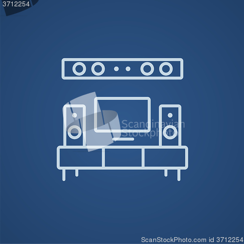 Image of TV flat screen and home theater line icon.