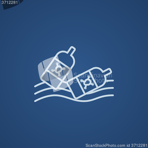 Image of Bottles floating in water line icon.