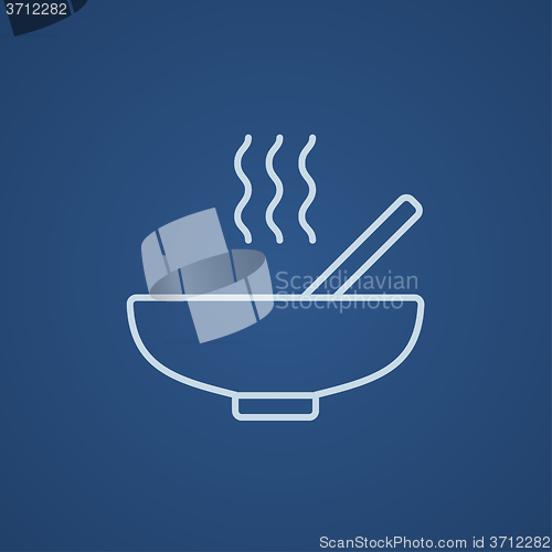 Image of Bowl of hot soup with spoon line icon.