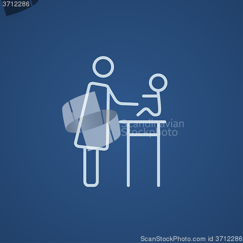 Image of Woman taking care of baby line icon.