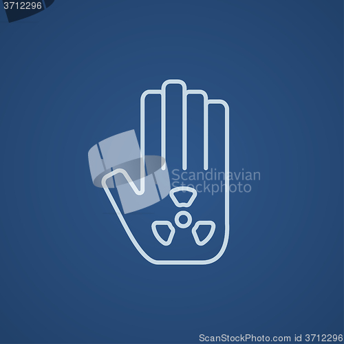 Image of Ionizing radiation sign on a palm line icon.