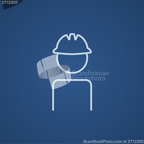 Image of Worker wearing hard hat line icon.