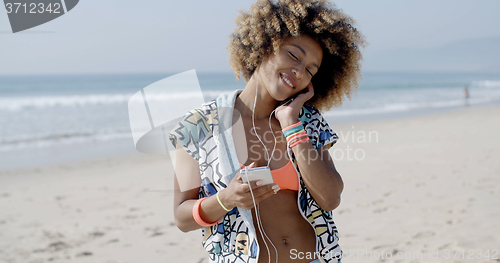 Image of Happy Woman Talking On Mobile Phone