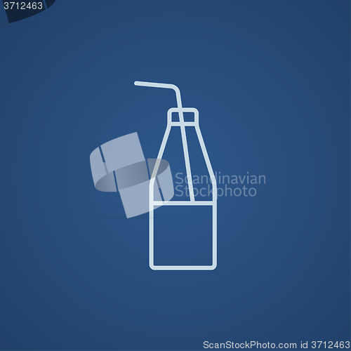 Image of Glass bottle with drinking straw line icon.