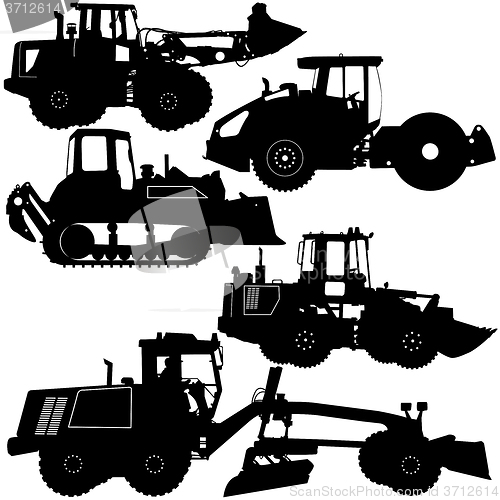 Image of Set  silhouettes  road construction equipment. illustration.