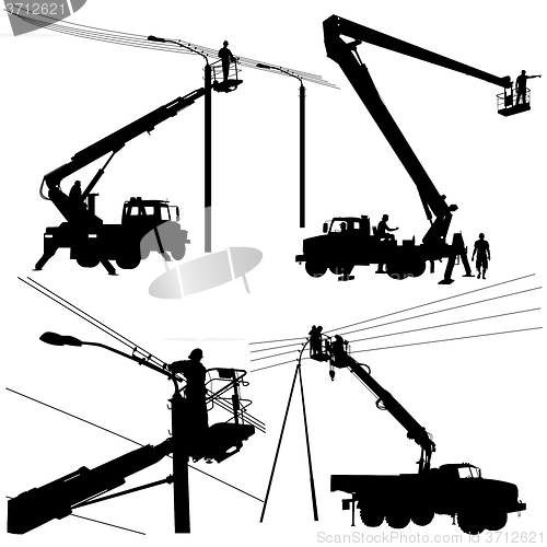 Image of Electrician, making repairs at a power pole. illustration