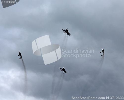 Image of BARNAUL, RUSSIA - AUGUST 16, 2015: Aerobatic Team Russian Knight