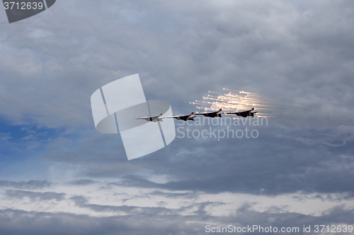 Image of BARNAUL, RUSSIA - AUGUST 16, 2015: Aerobatic Team Russian Knight