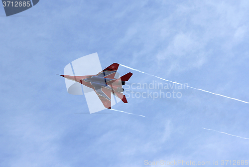 Image of BARNAUL, RUSSIA - AUGUST 16, 2015: Aerobatic Team Russian Knight