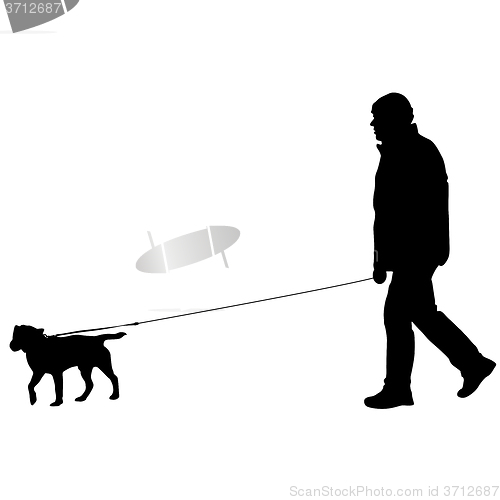 Image of Silhouette of people and dog. illustration.