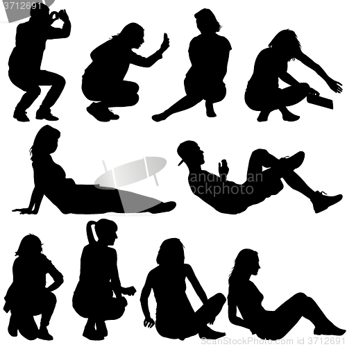 Image of Silhouettes of people in positions lying and sitting. illustration.